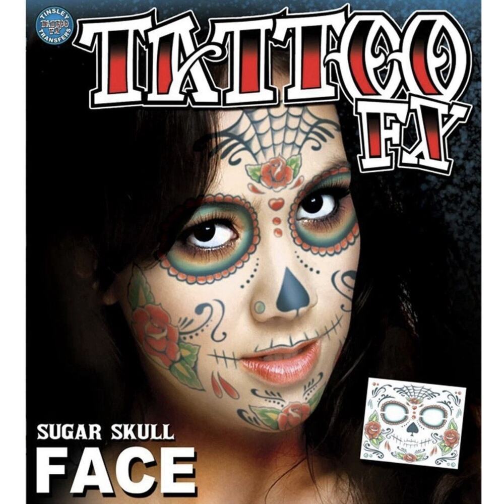 Tinsley Day of the Dead Sugar Skull Face Temporary Tattoo -2 Complete Faces-SALE